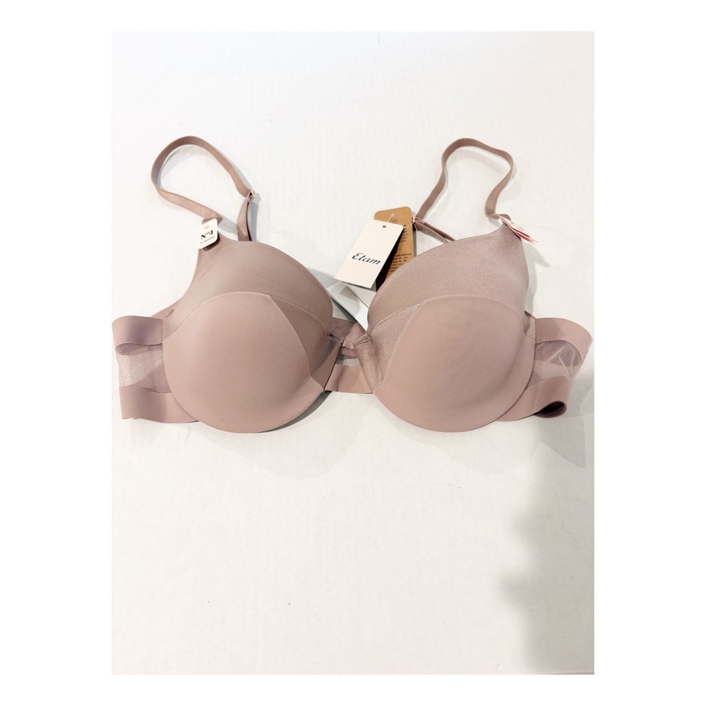 Etam No 4 T-Shirt Bra Mauve Pink Mesh Trim Padded Underwire 36B NWT